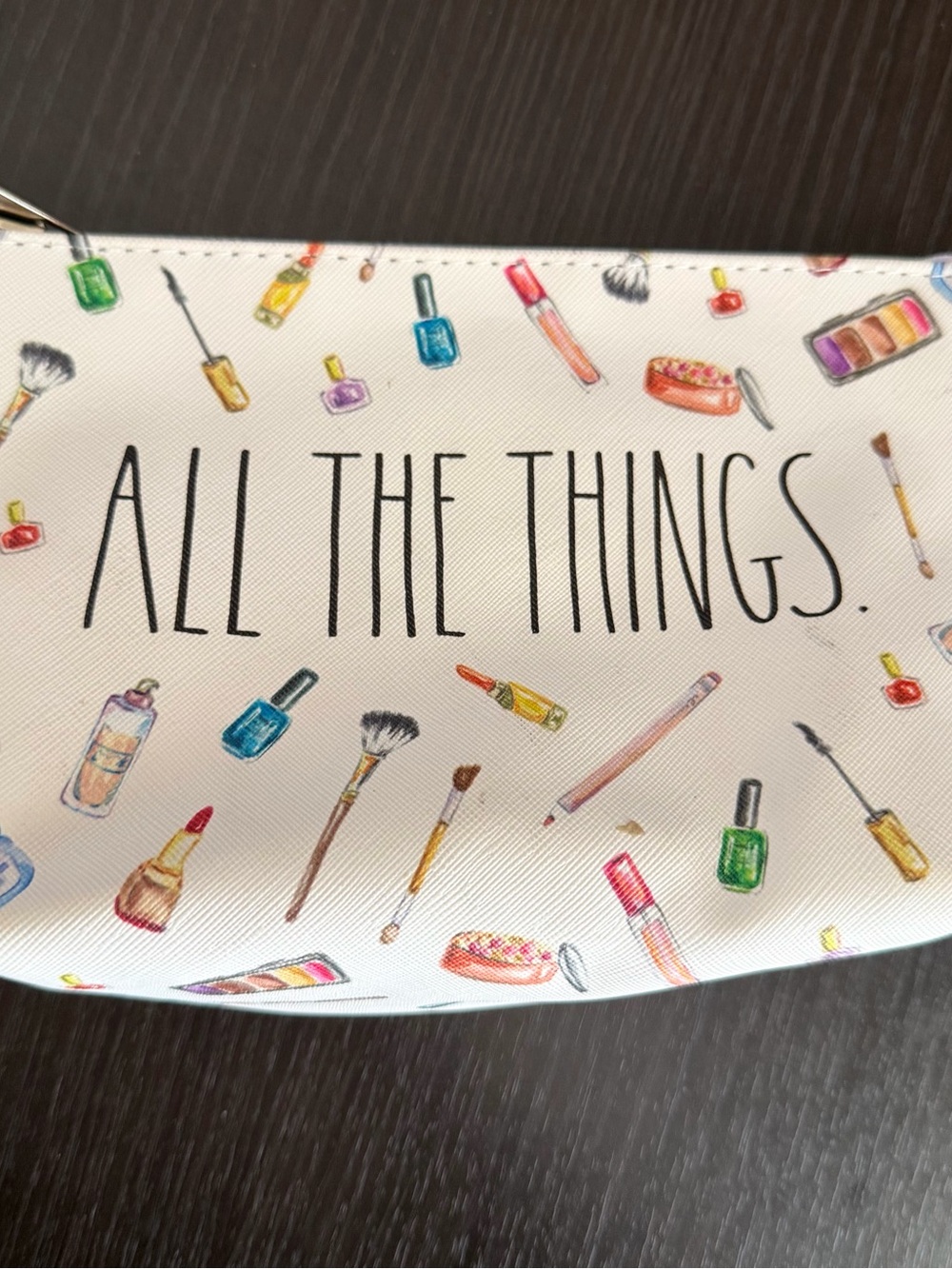 RAE DUNN "All The Things" Cosmetic Bag Small White Makeup Graphic NWT - Picture 2 of 11
